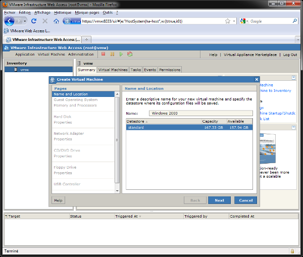 VMware Server 2.0.2 - Console Web Create VM