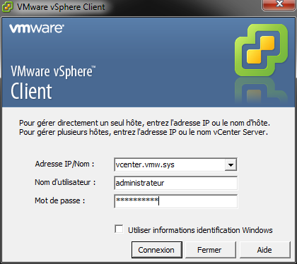 VMware vSphere Client Connexion