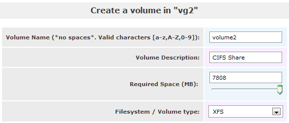 Openfiler Create volume name