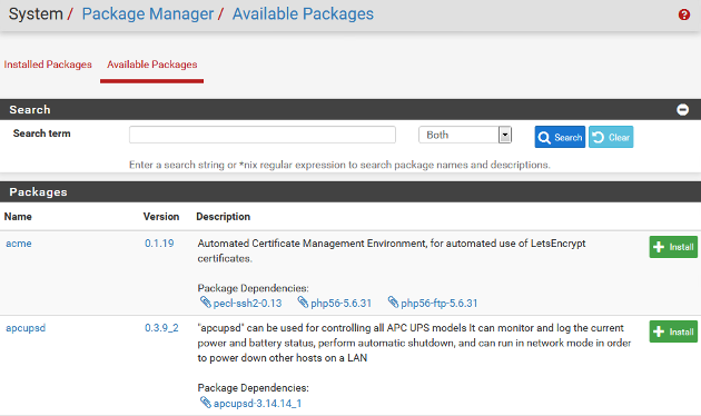 pfSense Package Manager