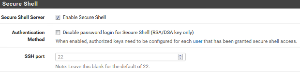 pfSense - Advanced - Admin Access - Secure Shell