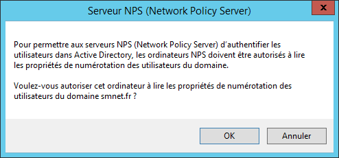Inscription du serveur NPS dans Active Directory