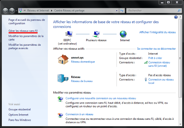 Windows 7 Centre Réseau et partage
