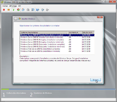 Windows Server 2008 R2 - Sélection du systéme d'exploitation à installer