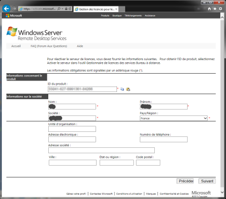 Windows Server - Demandes d'informations