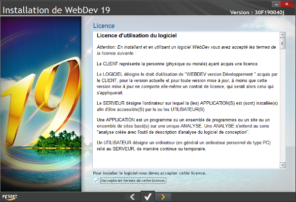 Installation de WebDev 19 - Licence