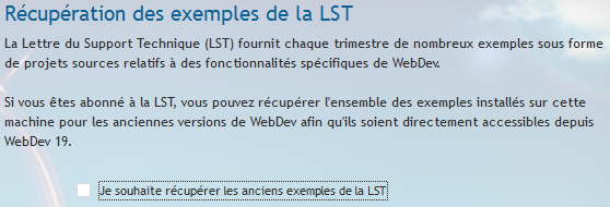 Installation de WebDev 19 - Exemple de la LST