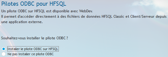 Installation de WebDev 19 - Pilotes ODBC pour HFSQL